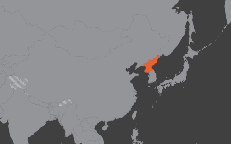 Laaja-alainen kartta, jossa näkyy pohjois-korea